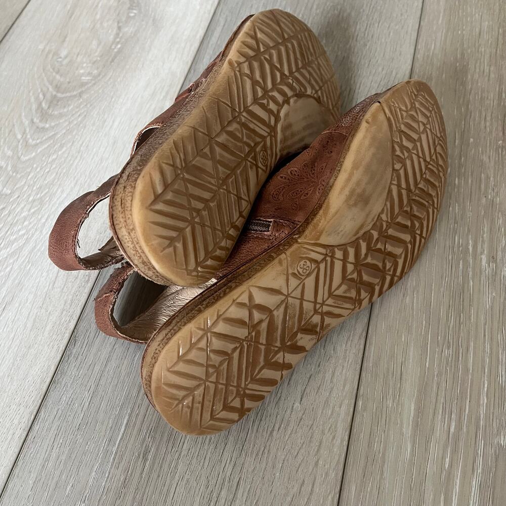 Miz Mooz 'Flaire' Women's 38 Leather Ruched Side Zip Bohemian Sandal Tan Paisley - Picture 8 of 11